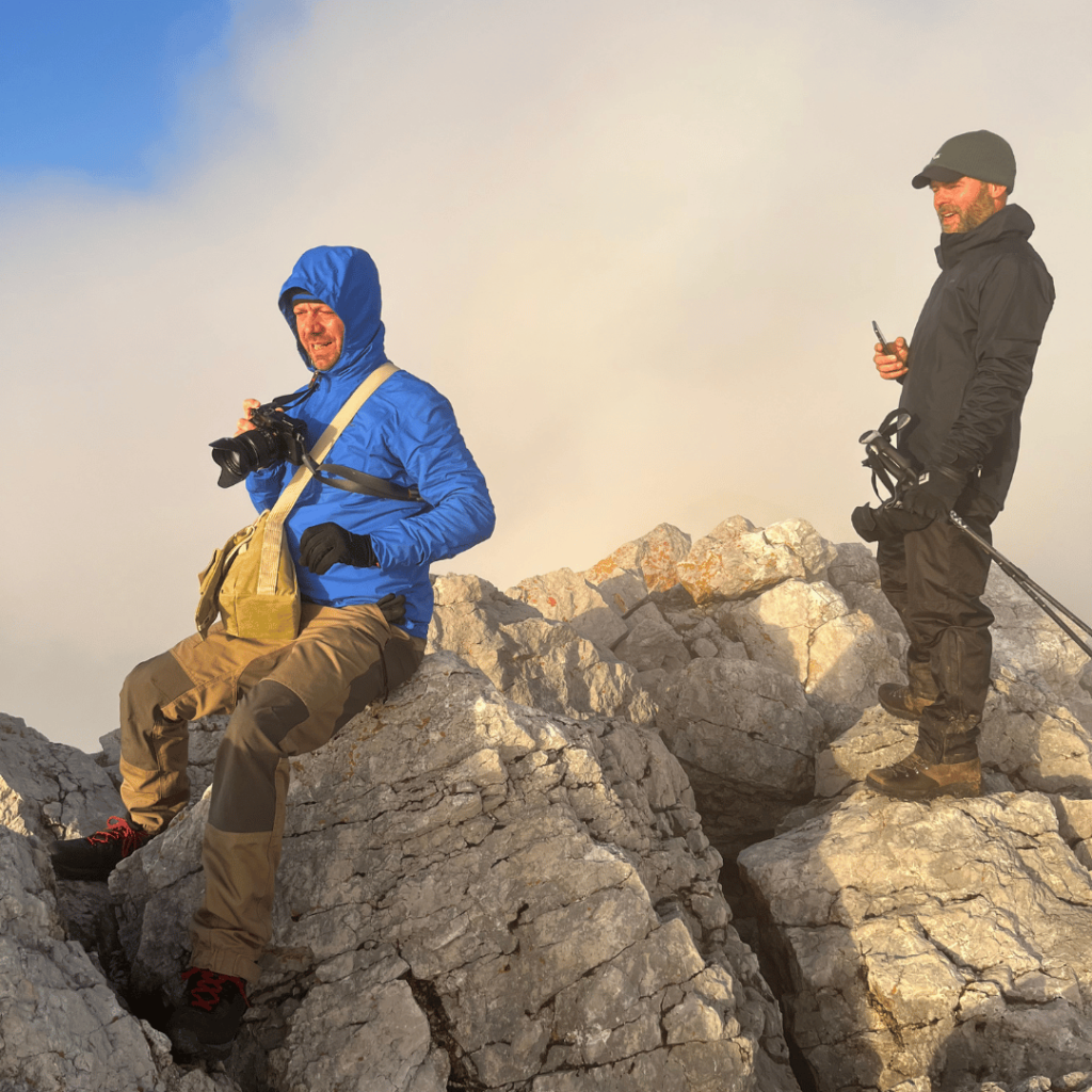 National Geographics journalist and photagrapher on the summit of Stol in the Karavanke range